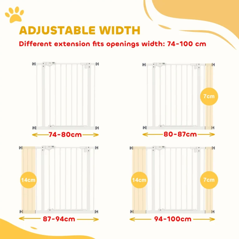 Adjustable Metal Dog Gate 74-100cm – White Adjustable Metal Dog Gate 74-100cm – White