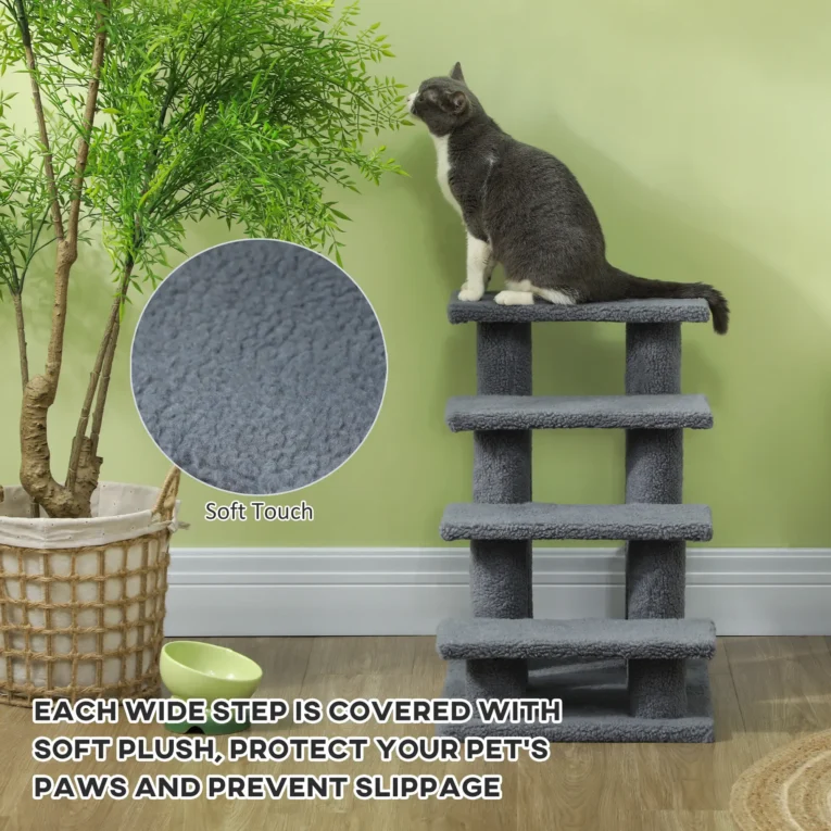 Four-Step Plush Pet Stairs – Grey, 60cm