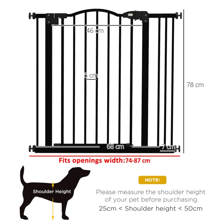 Adjustable Dog Gate – Black, 78cm High, 74–87cm Adjustable Dog Gate – Black, 78cm High, 74–87cm