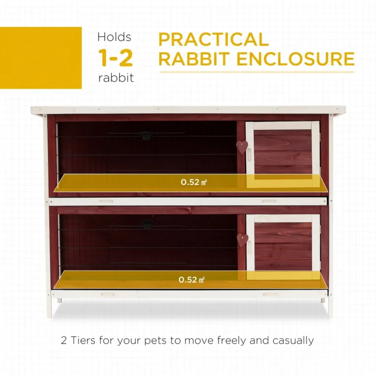 Two-Tier Wooden Rabbit Hutch with Twin Trays – Brown and White Two-Tier Wooden Rabbit Hutch with Twin Trays – Brown and White