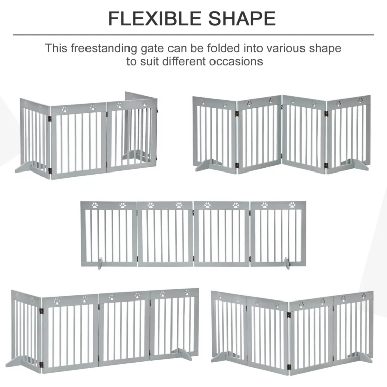 Four-Panel Freestanding Wooden Dog Gate – Light Grey, 204cm
