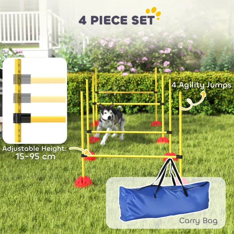 Four Adjustable Dog Agility Jumps – Orange and Yellow