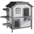 Two-Storey Wooden Cat House with Escape Door – White