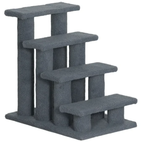 Four-Step Plush Pet Stairs – Grey, 60cm
