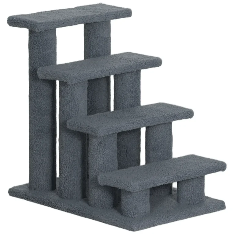 Four-Step Plush Pet Stairs – Grey, 60cm