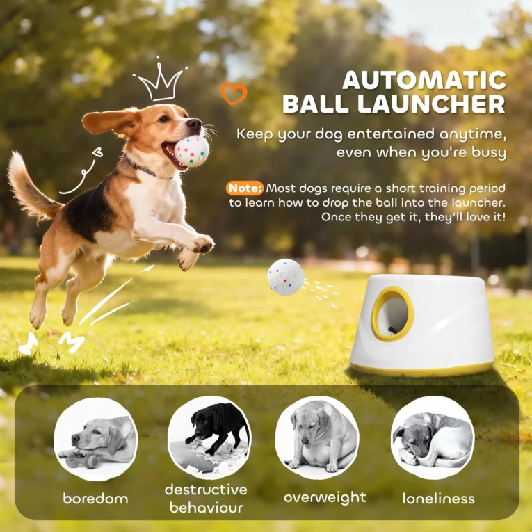 Automatic Dog Ball Launcher 3 Distance Settings – Yellow