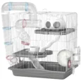 Three-Level Small-Pet Cage with Bottle and Dish – Grey, 45cm