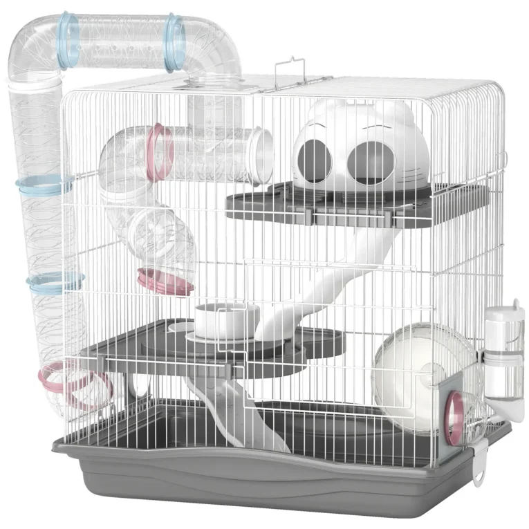 Three-Level Small-Pet Cage with Bottle and Dish – Grey, 45cm
