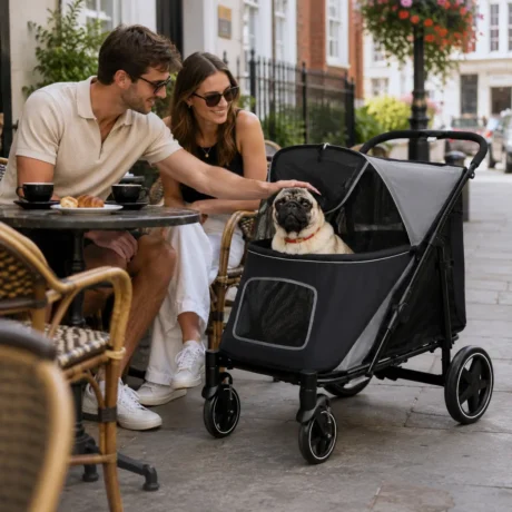 Folding Dog Stroller with Large Cabin &ndash; Grey and Black, 30kg &ndash; detail 2