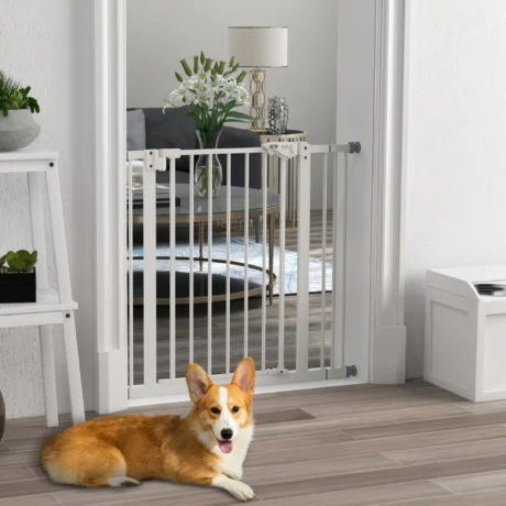 Dog Gate with 7cm Extension – White, 74–87cm