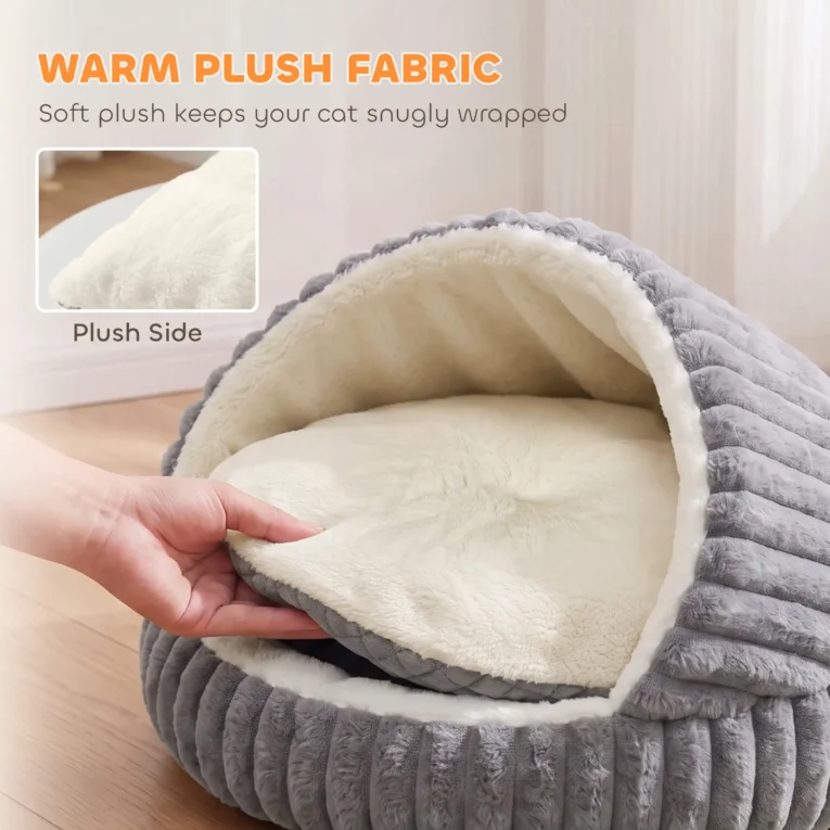 Soft Cat Cave with Washable Cushion – Grey, 50cm