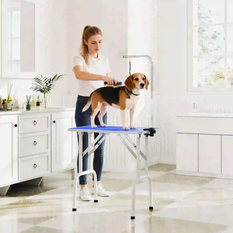 Folding Dog Grooming Table with Adjustable Arm – Blue, 81cm