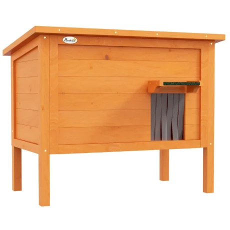 Raised Insulated Wooden Cat House &ndash; Orange, 85cm