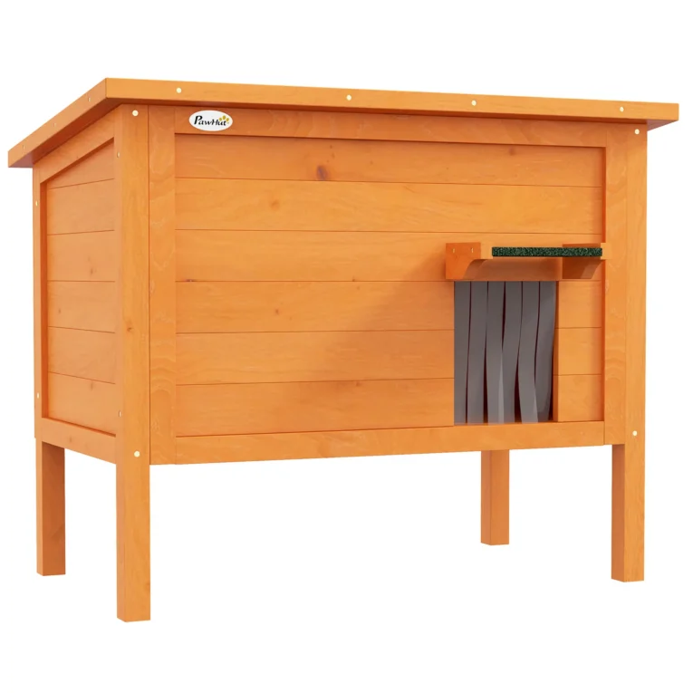Raised Insulated Wooden Cat House – Orange, 85cm
