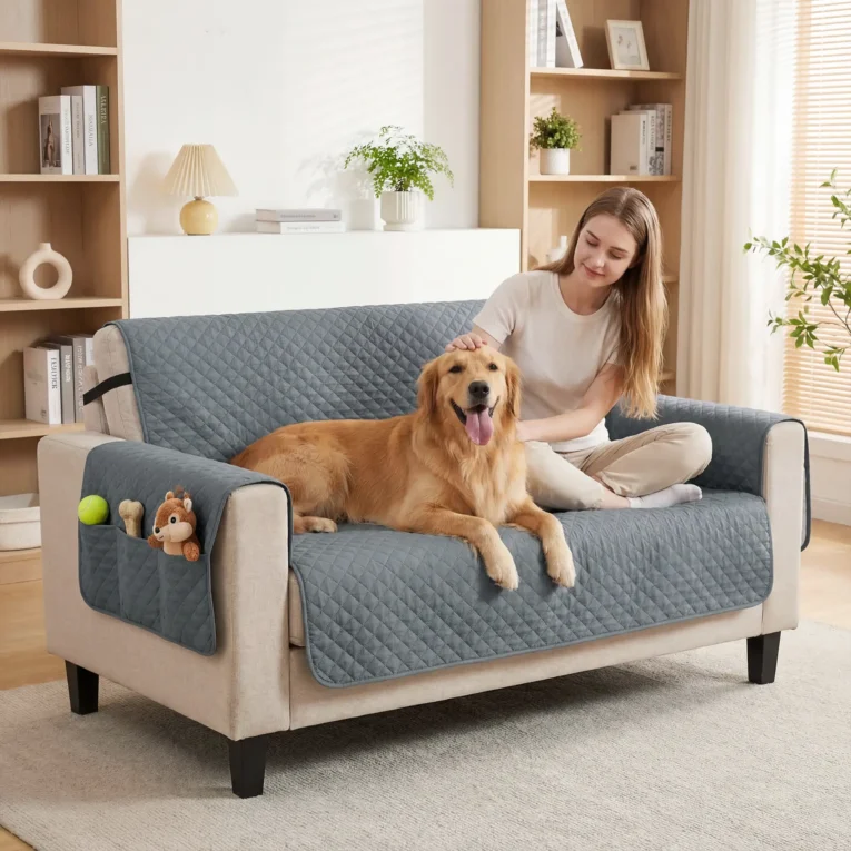 2-Seater Sofa Cover for Pets, Non-Slip – Grey, Black