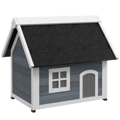 Outdoor Wooden Cat Shelter with Opening Roof &ndash; Grey, 77cm