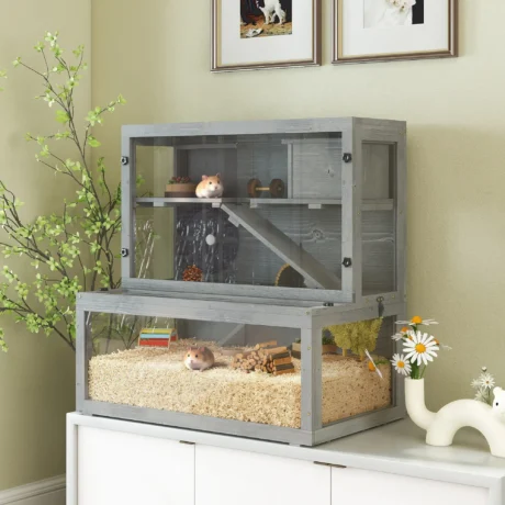 Three-Level Wooden Hamster Habitat with Wheel &ndash; Grey, 80cm &ndash; detail 2
