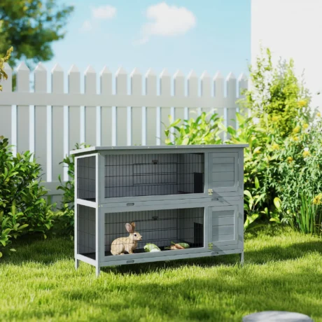 Two-Tier Wooden Rabbit Resting Hutch – Grey