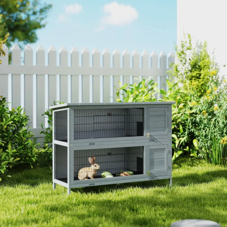 Two-Tier Wooden Rabbit Resting Hutch – Grey