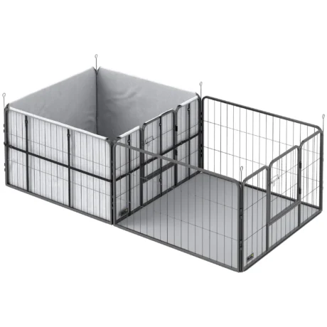 Seven-Panel Dog Whelping Pen with Fabric Liner and Two Pads &ndash; Black