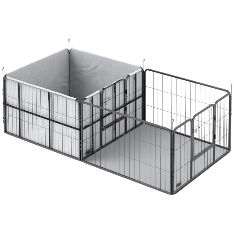 Seven-Panel Dog Whelping Pen with Fabric Liner and Two Pads – Black