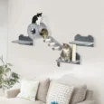 Wall-Mounted Cat Tree with Steps and Perch – Grey and cream