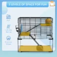 Three-Level Hamster Cage with Glass Base – Black, 60 × 40 × 54.5cm