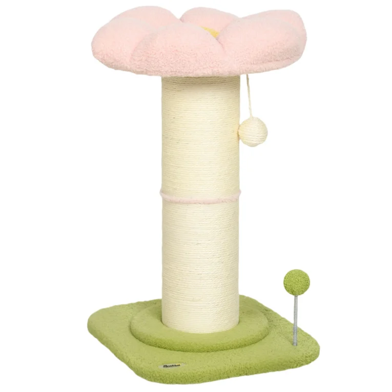 Flower Cat Scratching Post with Padded Perch – Pink, 59cm