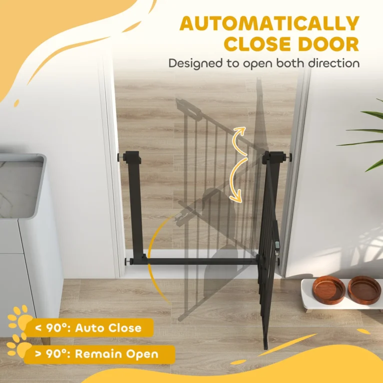 Dog Gate with Cat Flap 75-82 cm Auto Close – Black