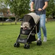 Folding Small-Pet Stroller with Rain Cover – Khaki, 15kg