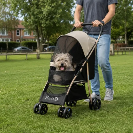 Folding Small-Pet Stroller with Rain Cover &ndash; Khaki, 15kg &ndash; detail 2