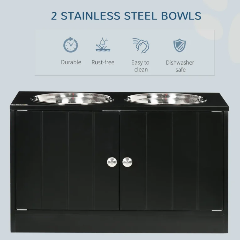 Raised Dog Feeding Cabinet – Black, Two 2L Bowls