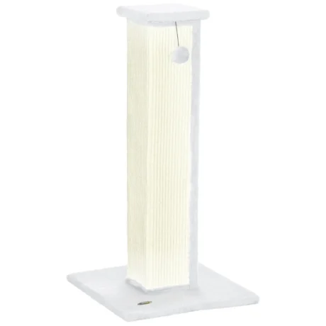81cm Tall Sisal Cat Scratching Post with Hanging Ball &ndash; White