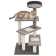 100cm Cat Tree with Three Perches and Sisal Posts – Grey and Beige