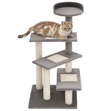 100cm Cat Tree with Three Perches and Sisal Posts &ndash; Grey and Beige