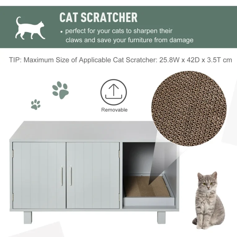 Cat Litter Enclosure with Side Scratching Board – Grey, 91cm