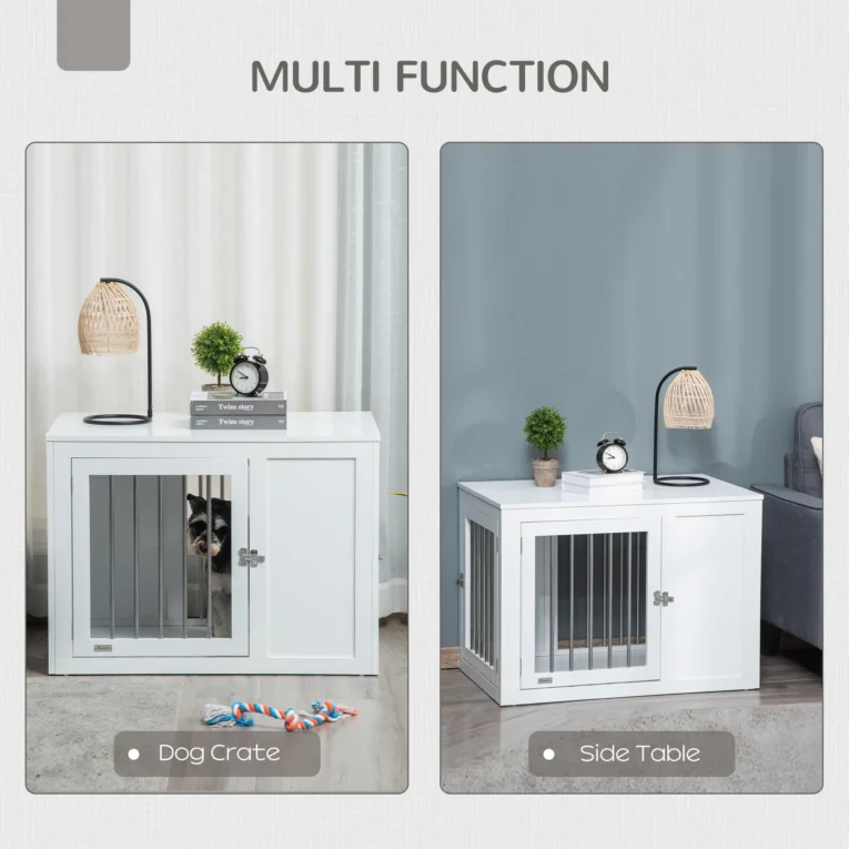 Two-Door Furniture Dog Crate – White, 91.8cm