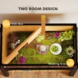 Wooden Tortoise House with Shelf and Lamp Holder – Yellow, Black