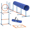 Eight-Piece Dog Agility Set with Tunnel, Weave Poles and Jumps