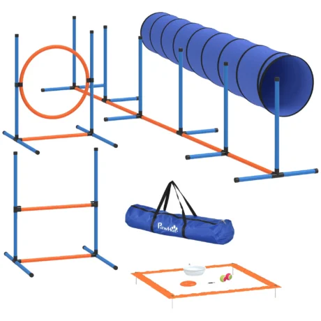 Eight-Piece Dog Agility Set with Tunnel, Weave Poles and Jumps