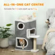 Compact Cat Tower with Two Dens and Top Bed – Grey, 75cm