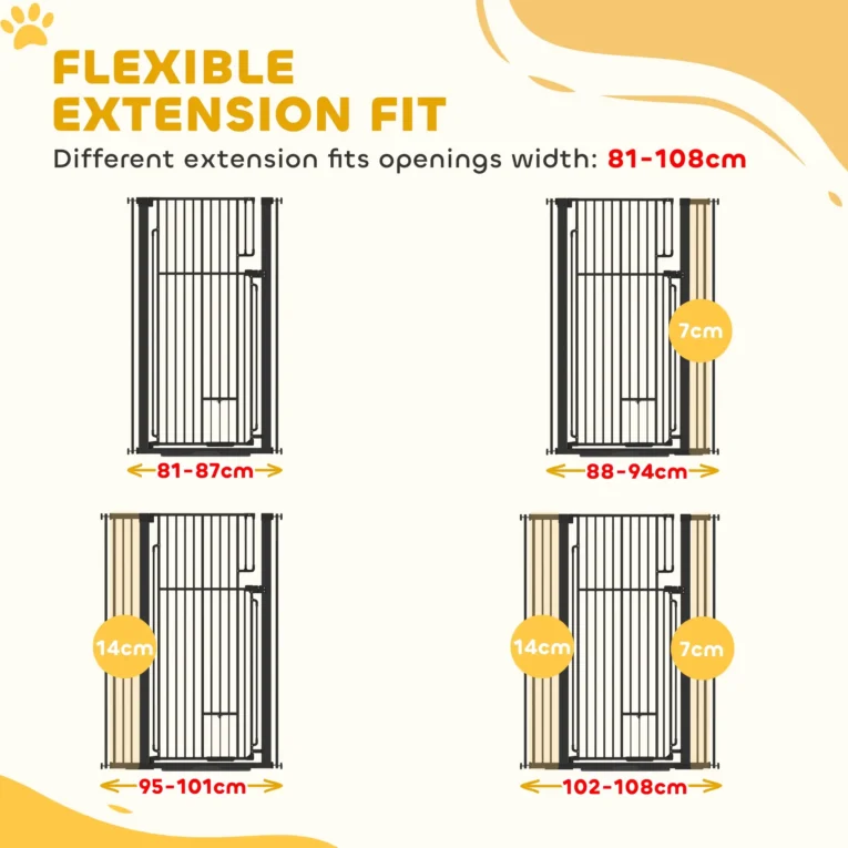 135cm Tall Steel Dog Gate with Cat Door and Extensions – Black