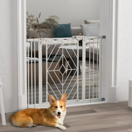 Dog Gate with Two Extensions – White, 74–100cm