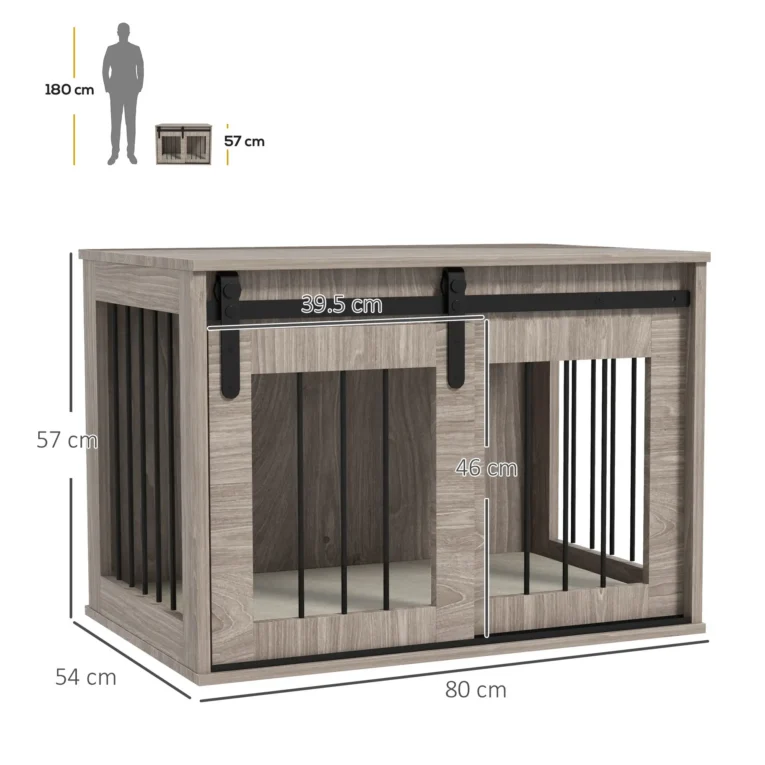 Compact Dog Crate with Sliding Door and Cushion – Brown, 80cm