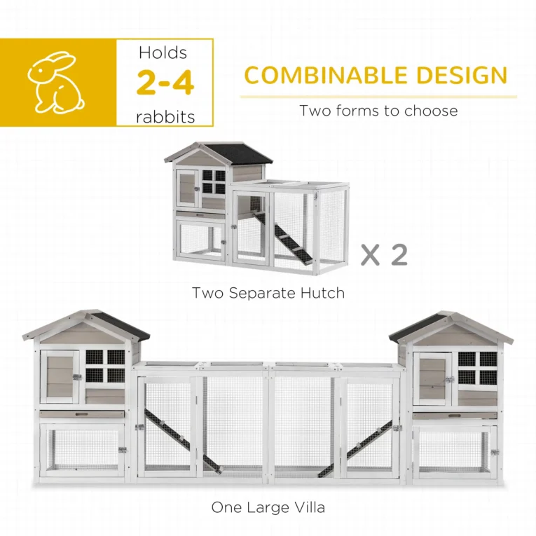 2-in-1 Rabbit Hutch 259x64cm with Run – White, Grey, Black 2-in-1 Rabbit Hutch 259x64cm with Run – White, Grey, Black
