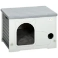 Stackable Plastic Cat House with Removable Cushion – Grey, 53.5cm