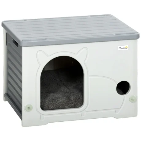Stackable Plastic Cat House with Removable Cushion &ndash; Grey, 53.5cm
