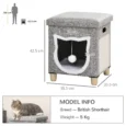 2-in-1 Cat Bed Ottoman with Cushion and Scratching Pad – Cream white and grey