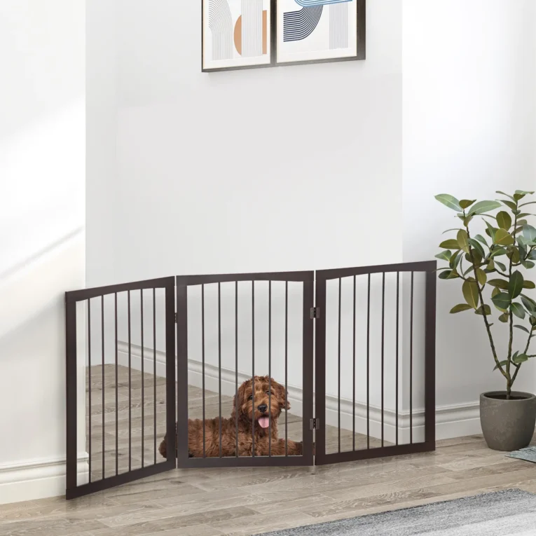 Three-Panel Folding Pet Barrier – Dark Brown, 76cm