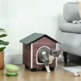 Insulated Raised Cat Shelter with Cushion – Red-Brown